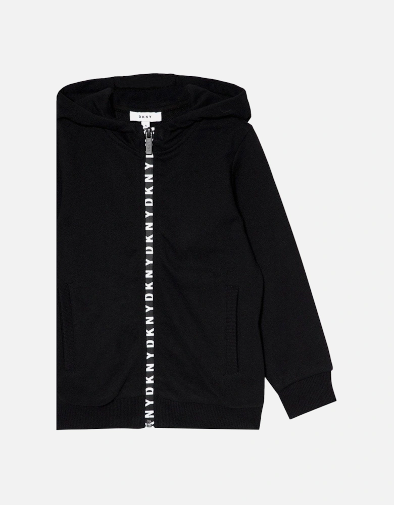 Boys Logo Zip Hoodie Black Cotton