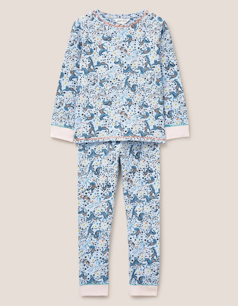 Girls Jungle Jigsaw Printed Pyjama Set - Grey
