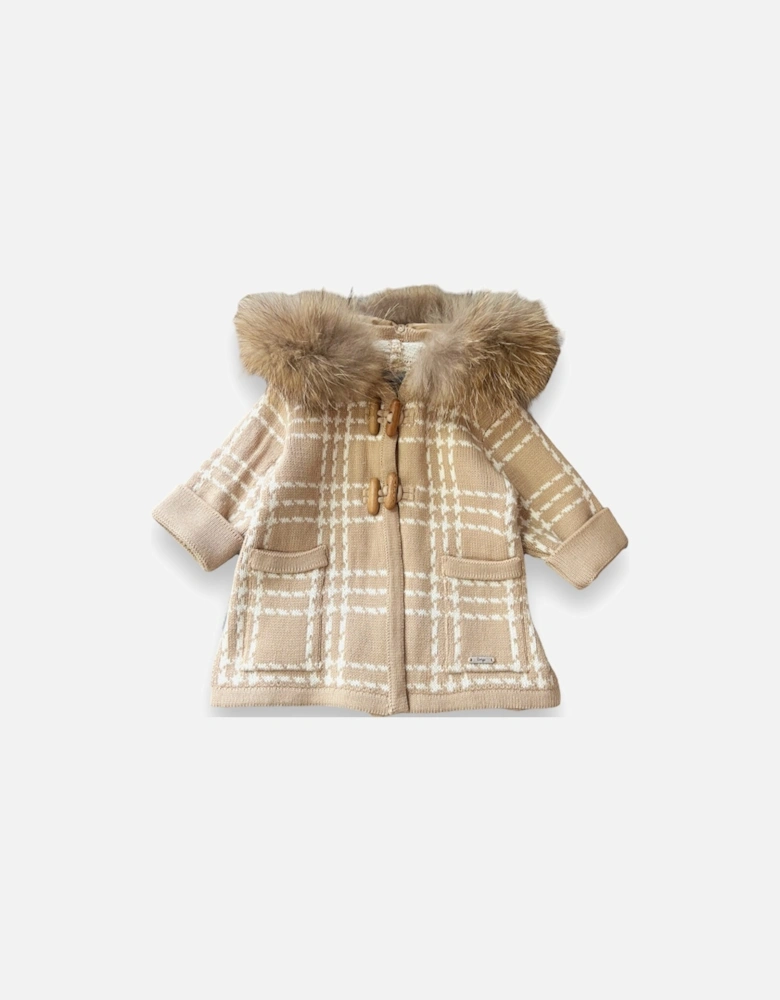 Camel Long Fur Hooded Cardigan