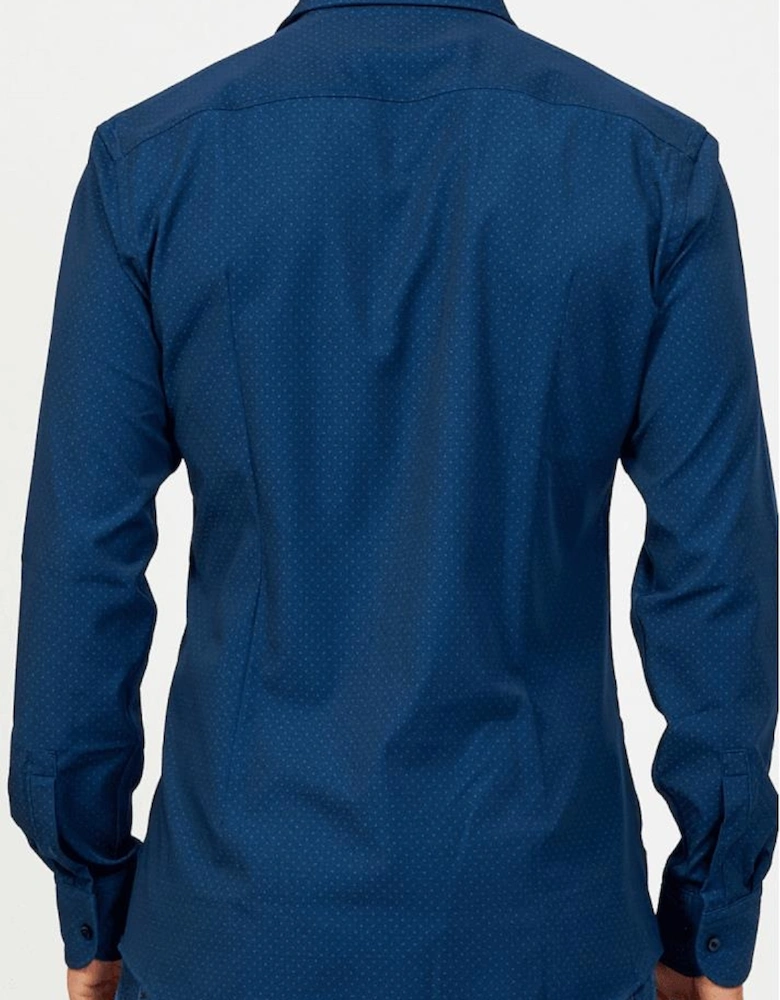 P-Hank Micro Pattern Slim Fit Dark Blue Shirt