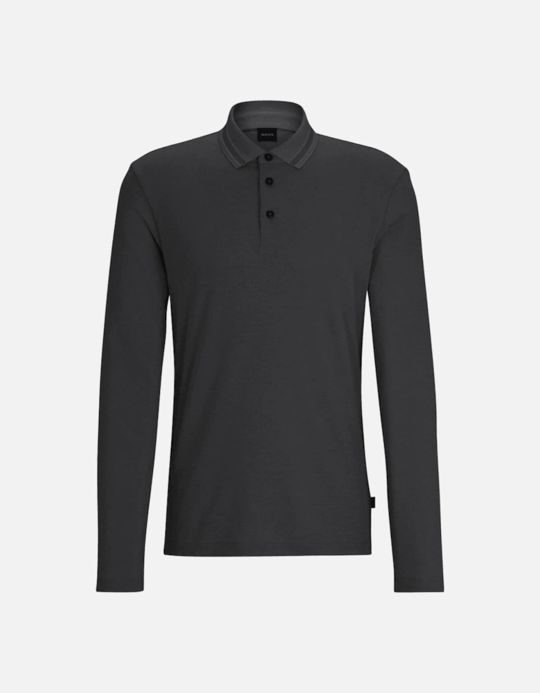 Pleins 23 Slim Fit Long Sleeve Black Polo Shirt