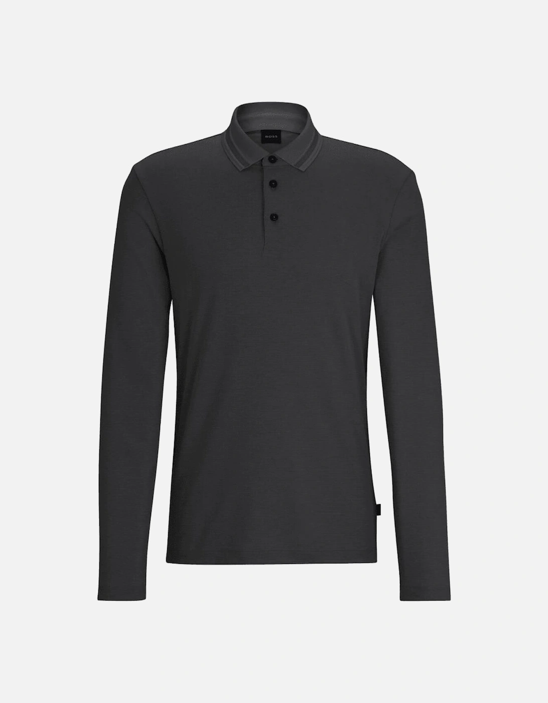 Pleins 23 Slim Fit Long Sleeve Black Polo Shirt, 2 of 1