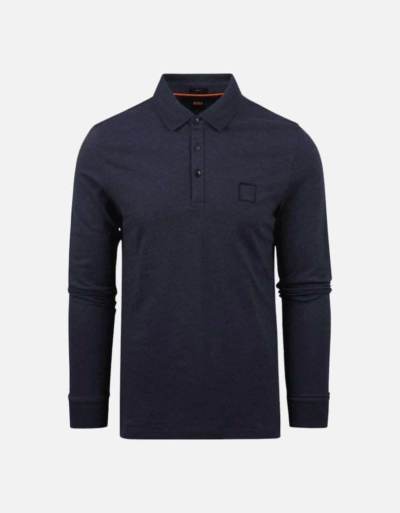 Passerby Embroidered Logo Slim Fit Long Sleeve Navy Polo Shirt