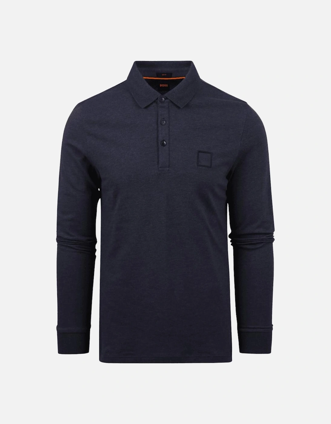 Passerby Embroidered Logo Slim Fit Long Sleeve Navy Polo Shirt, 4 of 3