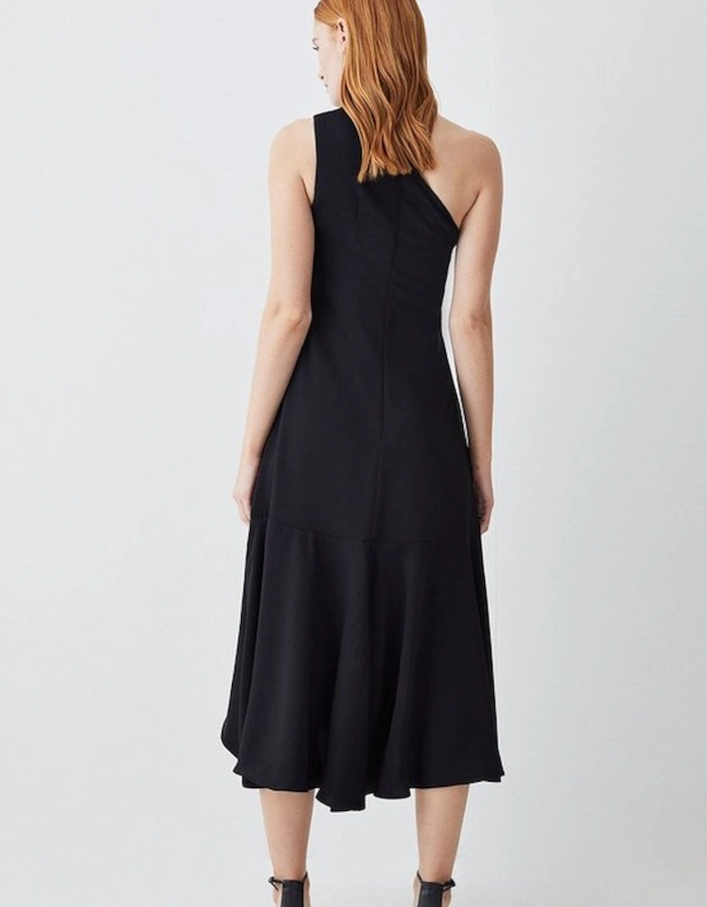 One Shoulder Soft Tailored High Low Midi Dress