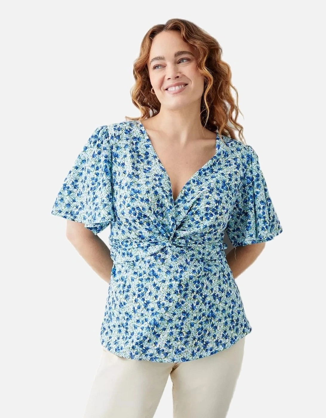 Womens/Ladies Rose Twisted Knot Front Plus Blouse, 4 of 3