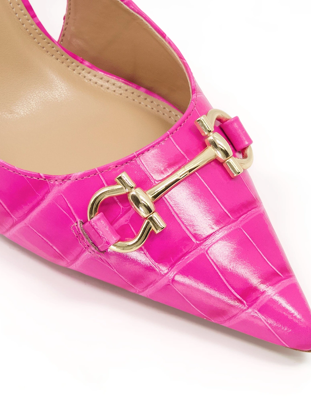 Ladies Click - Croc-Effect Leather Snaffle-Trimmed Slingback Courts