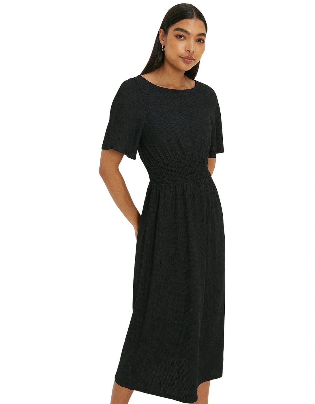 Womens/Ladies Shirred Waist Short-Sleeved Midi Dress, 5 of 4