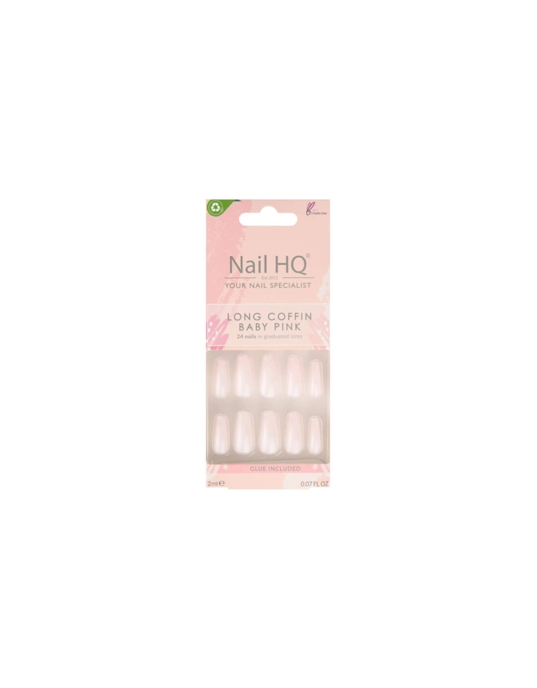 Long Coffin Baby Pink Nails (24 Pieces)