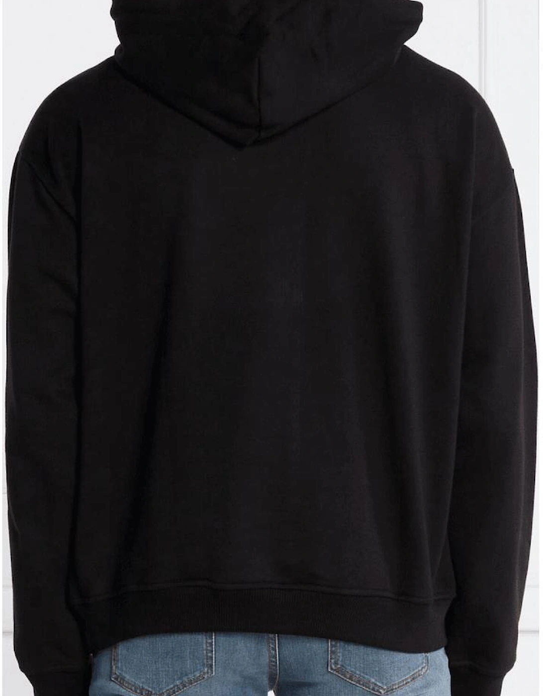 Embroidered Round Logo Pullover Black Hoodie