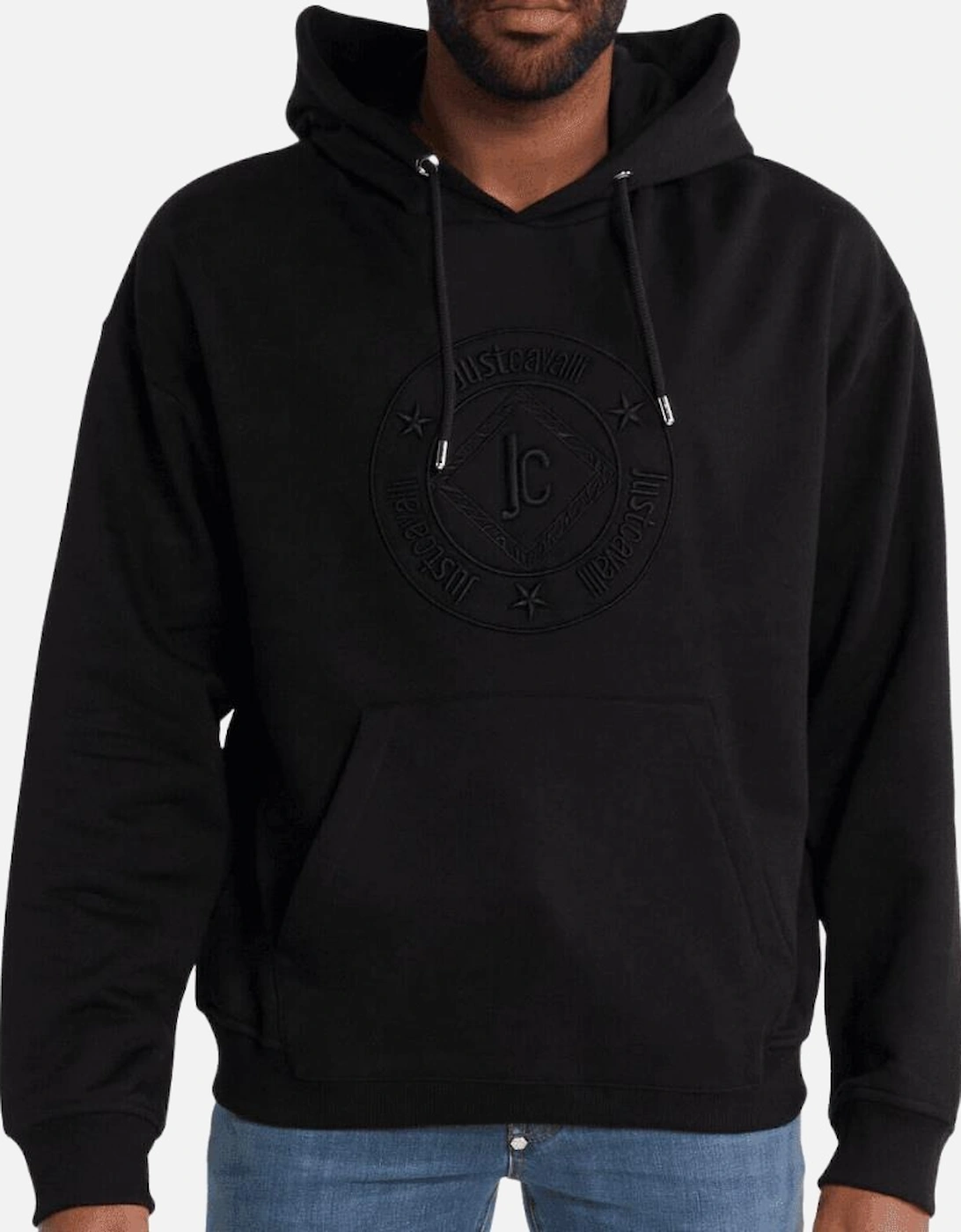 Embroidered Round Logo Pullover Black Hoodie, 4 of 3