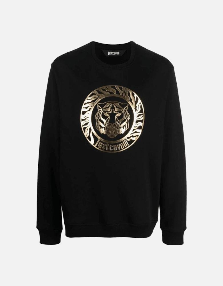 Cotton Tiger Print Logo Pullover Black/Gold Sweatshirt