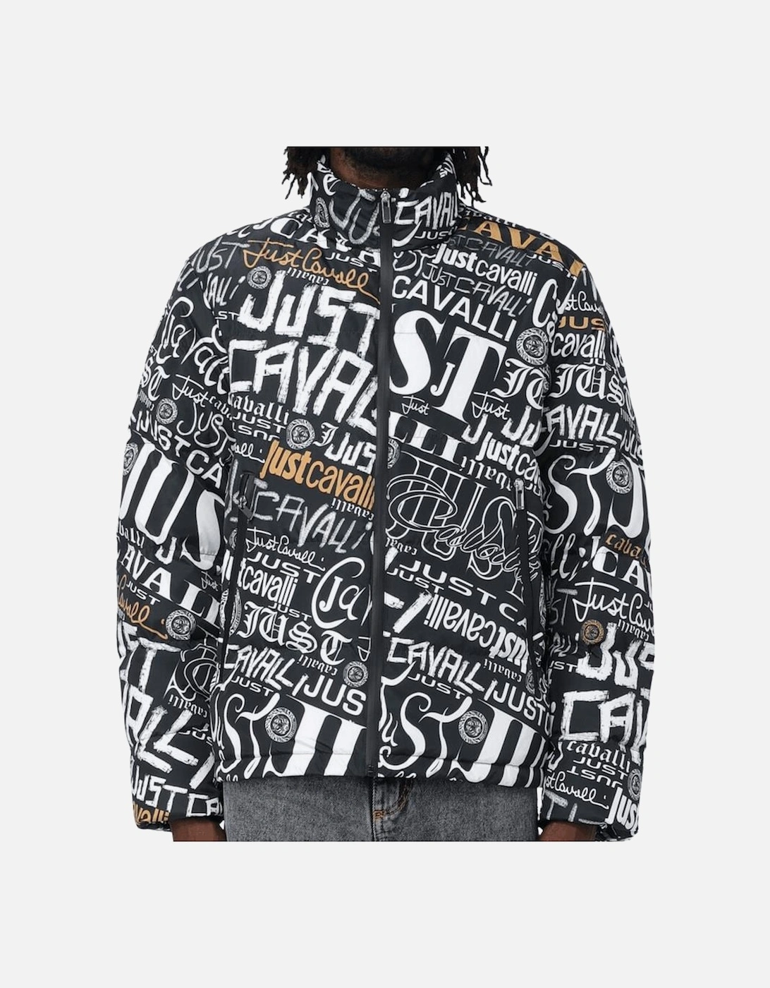 Lettering Allover Design Funnel Neck Black/White Jacket, 4 of 3