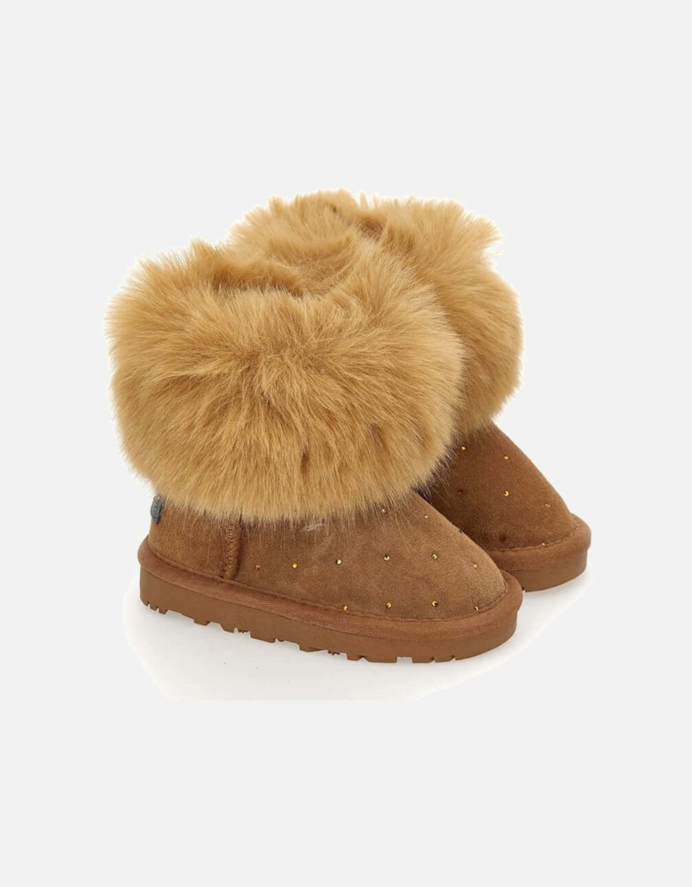 Girls Brown Faux Fur Boots