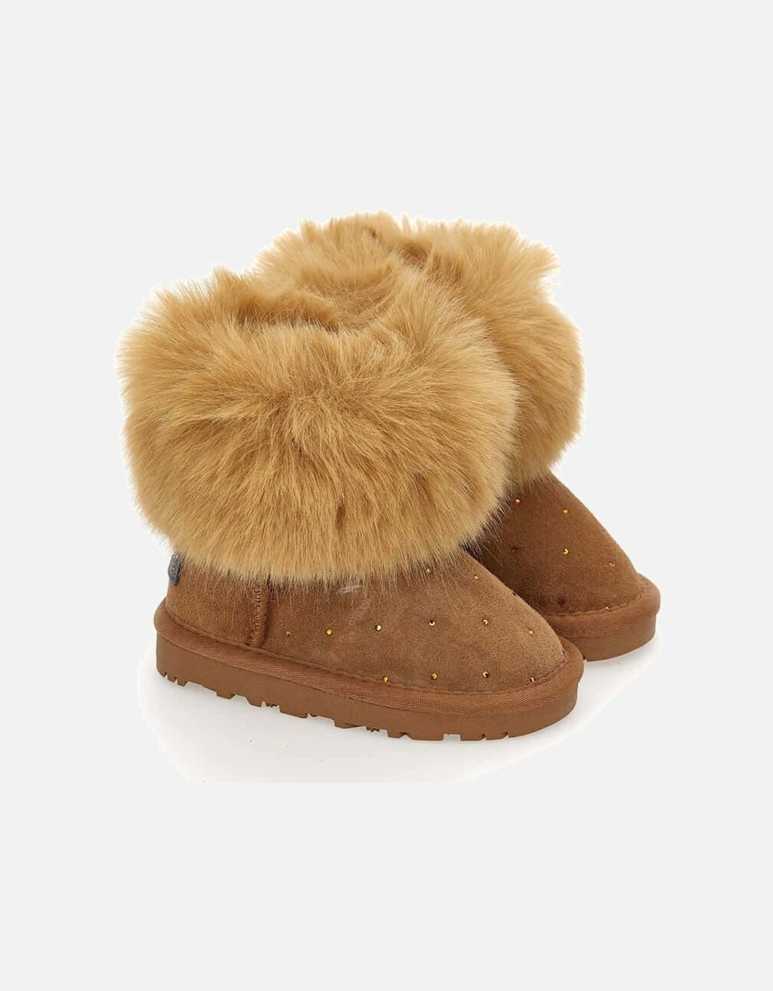 Girls Brown Faux Fur Boots, 5 of 4