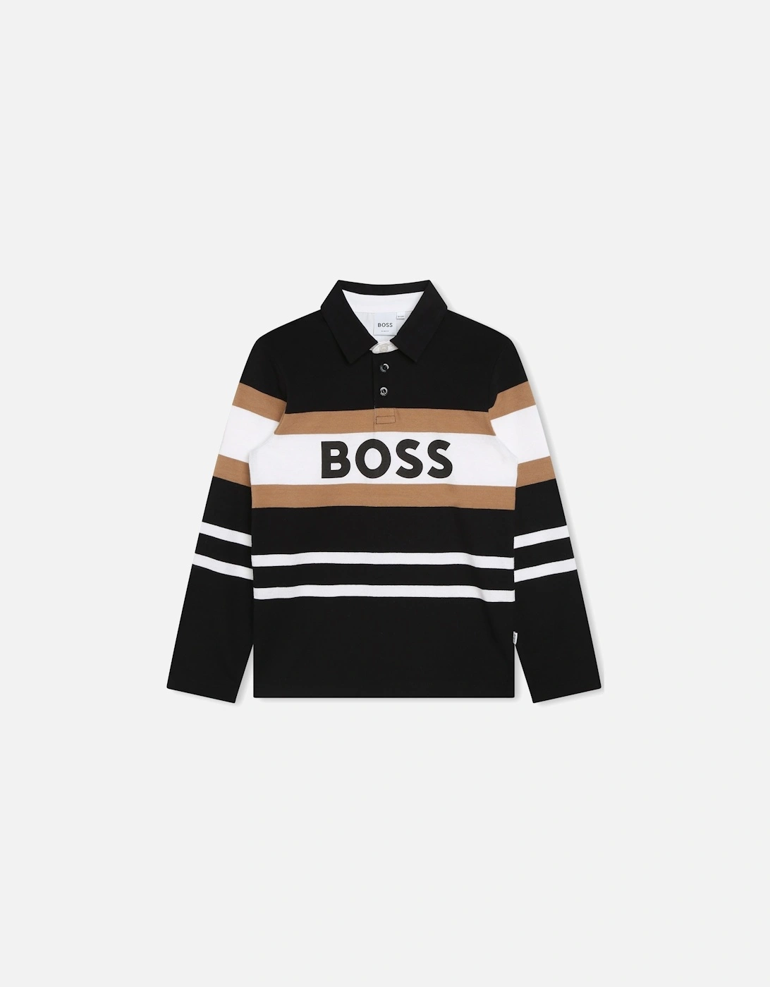 Boss Boys Striped Long Sleeve Polo in Black, 4 of 3