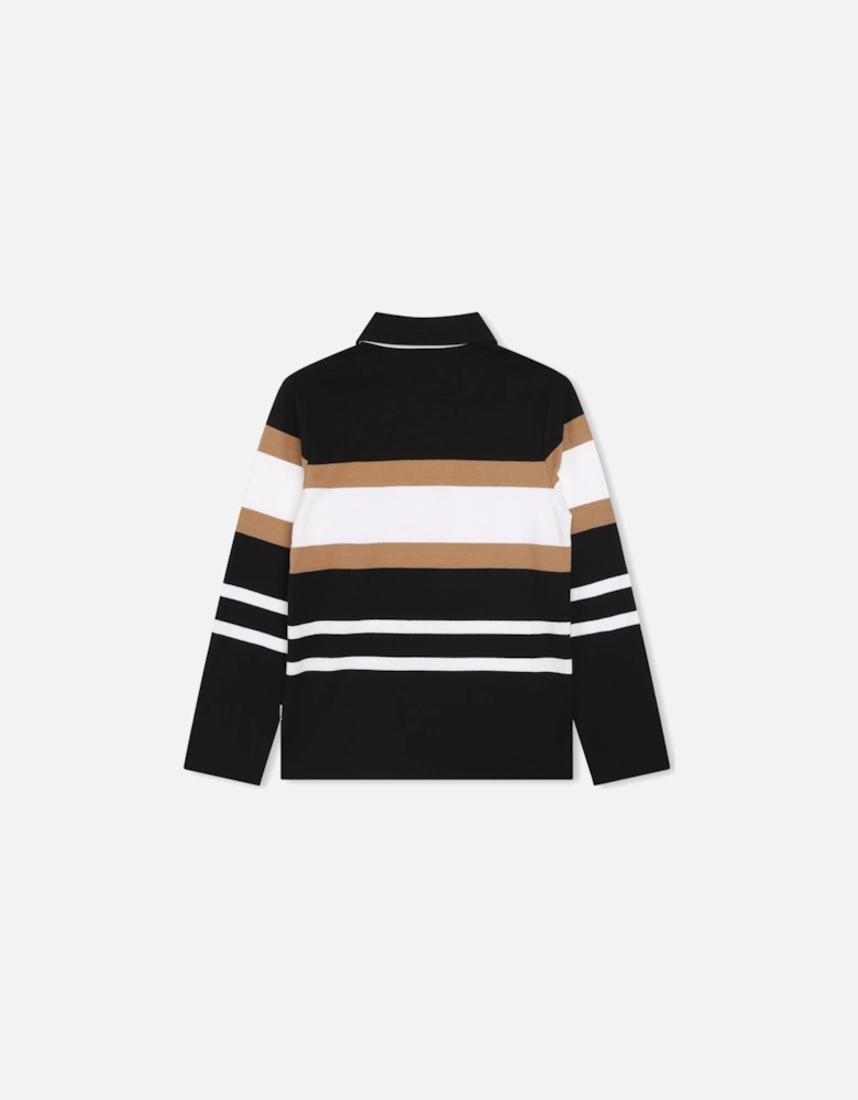 Boss Boys Striped Long Sleeve Polo in Black