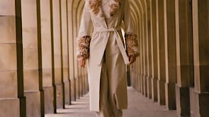 Mocha and Cream Faux Suede Aurora Coat with Faux Shearling Cuff & Collar
