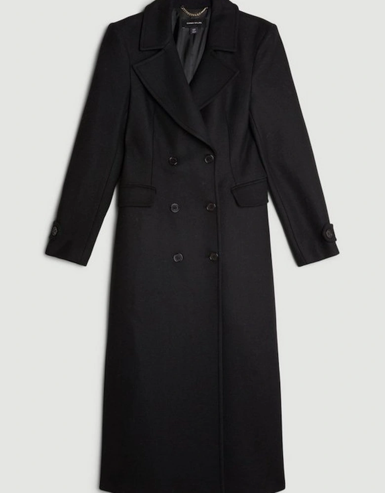 Italian Manteco Wool Double Breasted Tab Detail Belted Longline Coat