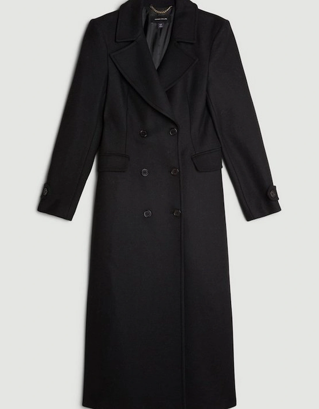 Italian Manteco Wool Double Breasted Tab Detail Belted Longline Coat