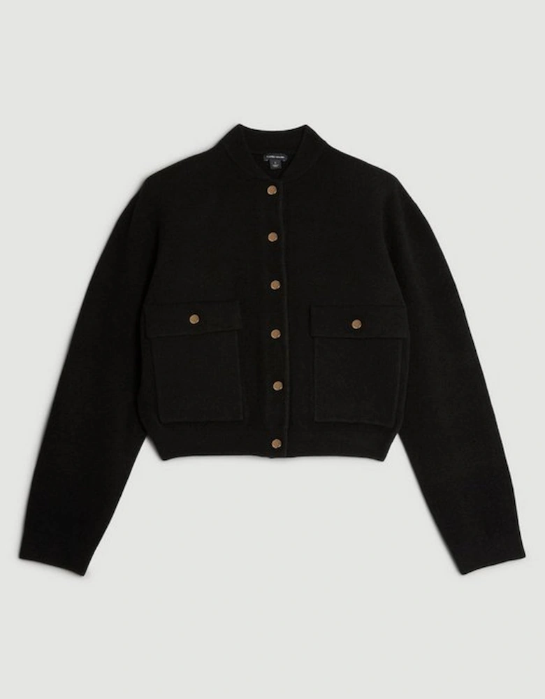 Compact Wool Blend Bomber Knit Jacket