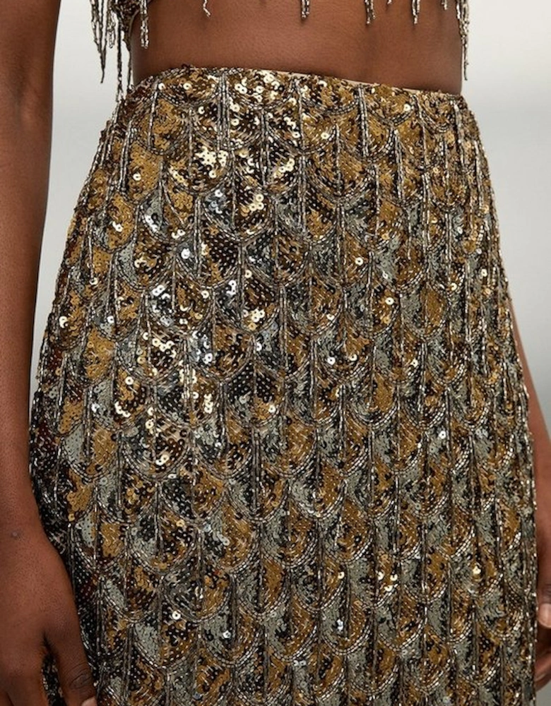 Scallop Beaded And Embellished Midi Skirt