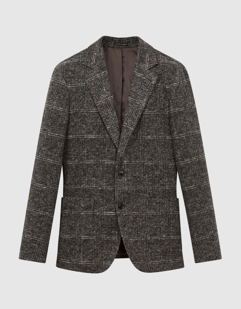 Slim Fit Wool Blend Checked Single Breasted Blazer