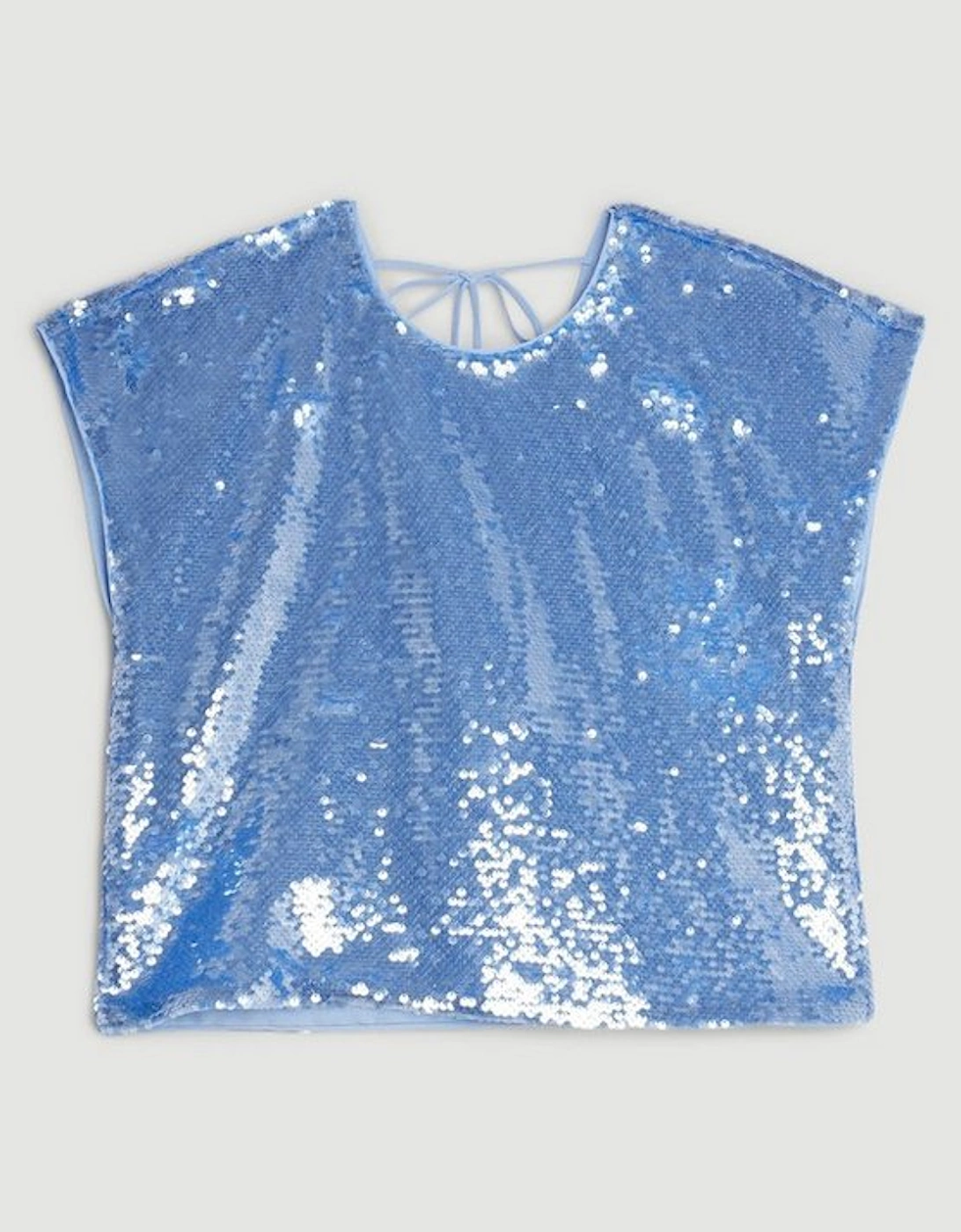 Blue Sequin Woven Boxy Top