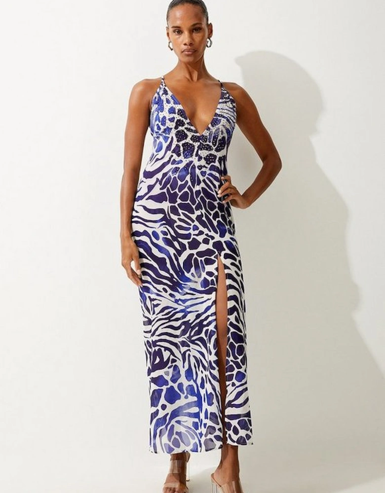 Abstract Print Embellished Maxi Beach Dress