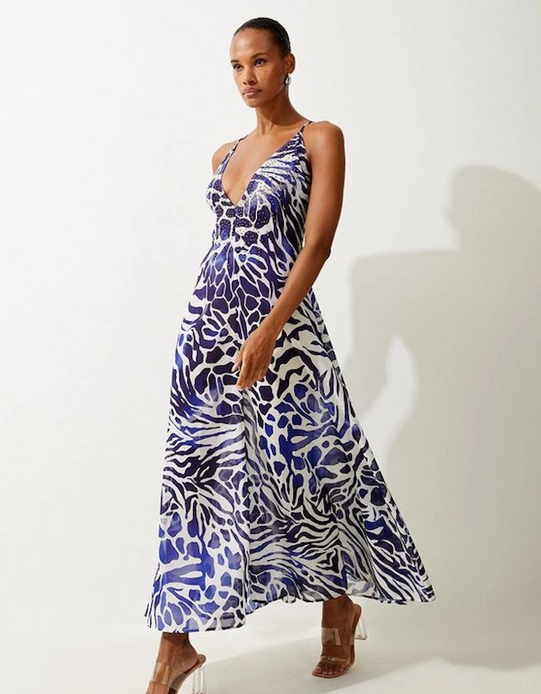 Abstract Print Embellished Maxi Beach Dress
