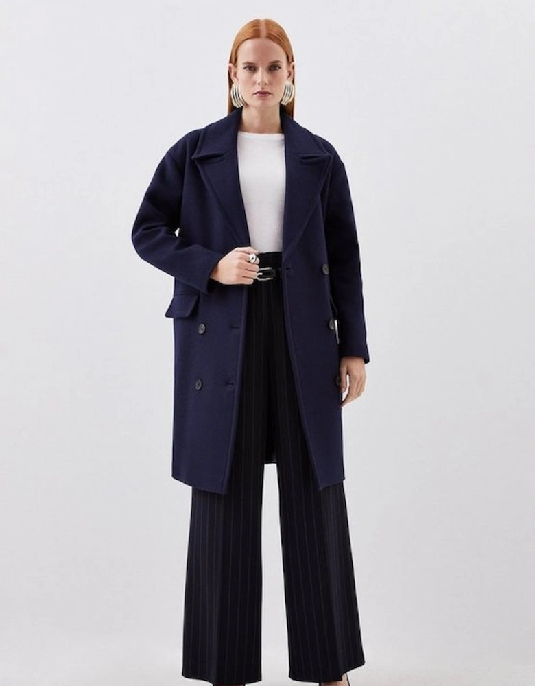 Italian Manteco Wool Blend Tailored Double Breasted Midi Coat