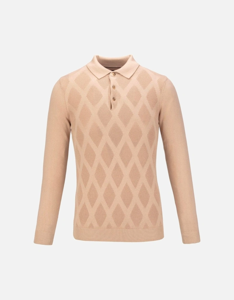 Guide Long Sleeve Knitted Polo Sweater Camel