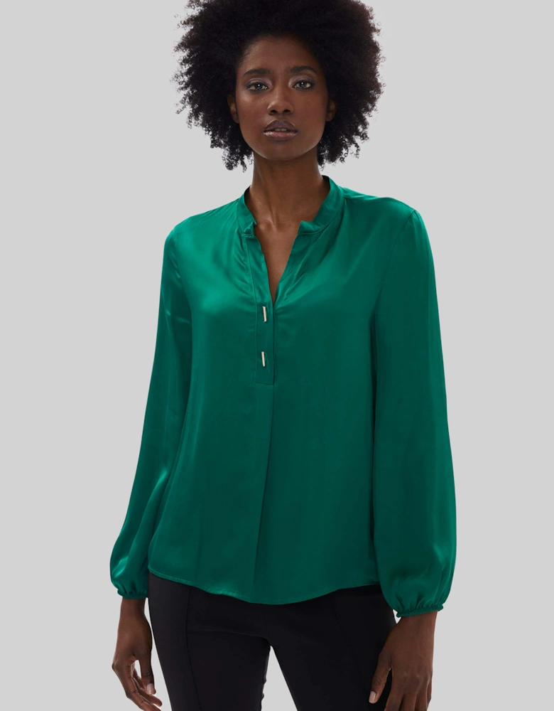 Mandarin Collar Satin Blouse Green