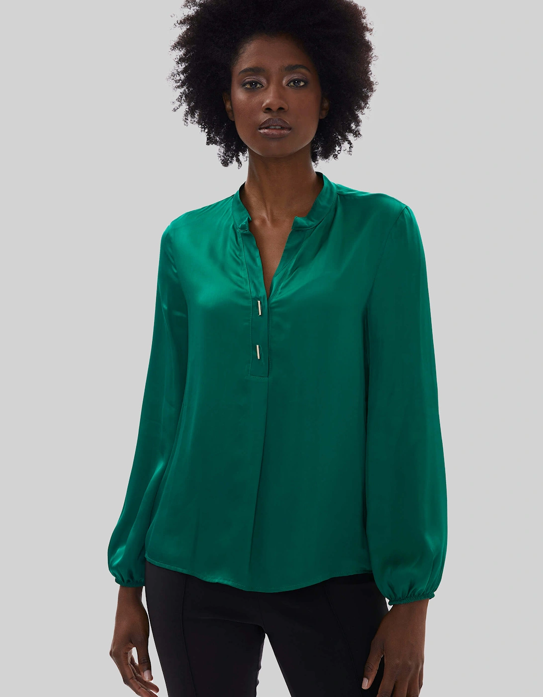 Mandarin Collar Satin Blouse Green, 5 of 4