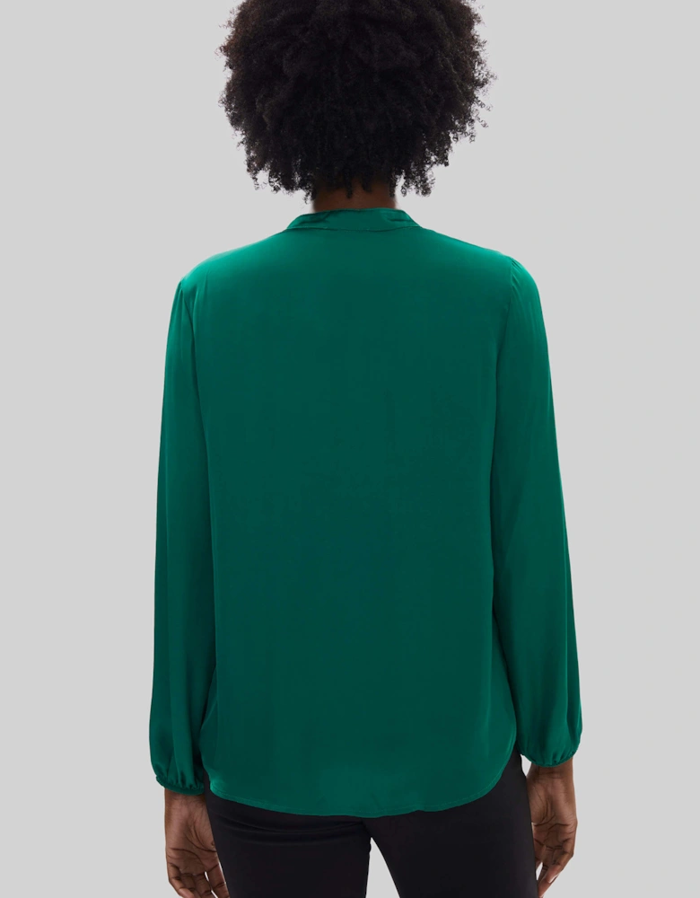 Mandarin Collar Satin Blouse Green