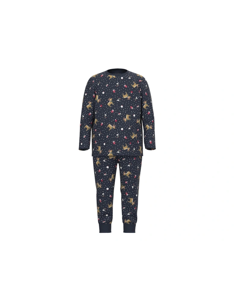 Mini Kids Unisex Christmas Jersey Pyjamas - Dark Sapphire