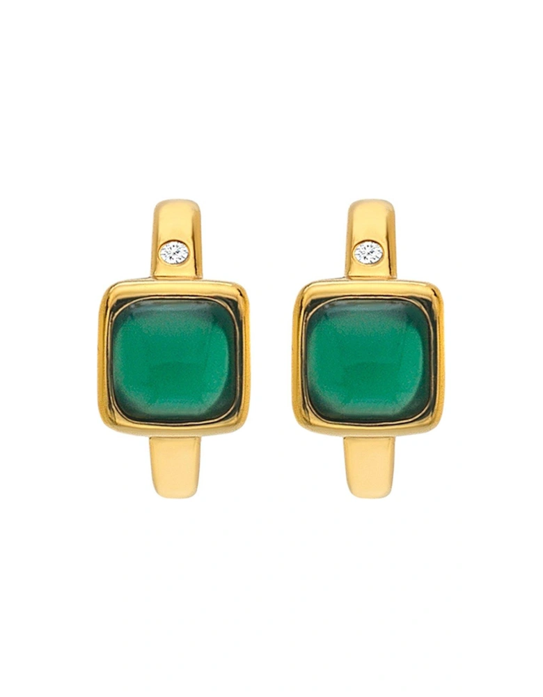HDXGEM Square Huggie Earrings - Green Agate