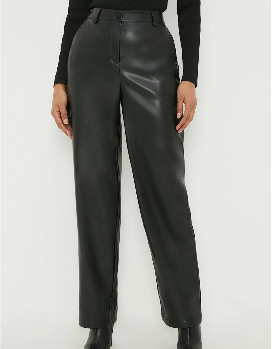 Faux Leather Straight Leg Trouser - Black, 5 of 4