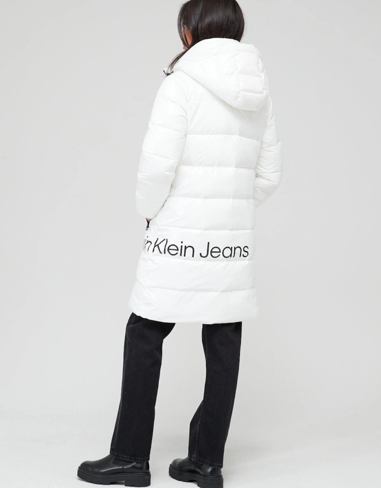 High Shine Long Fitted Padded Coat - Ivory