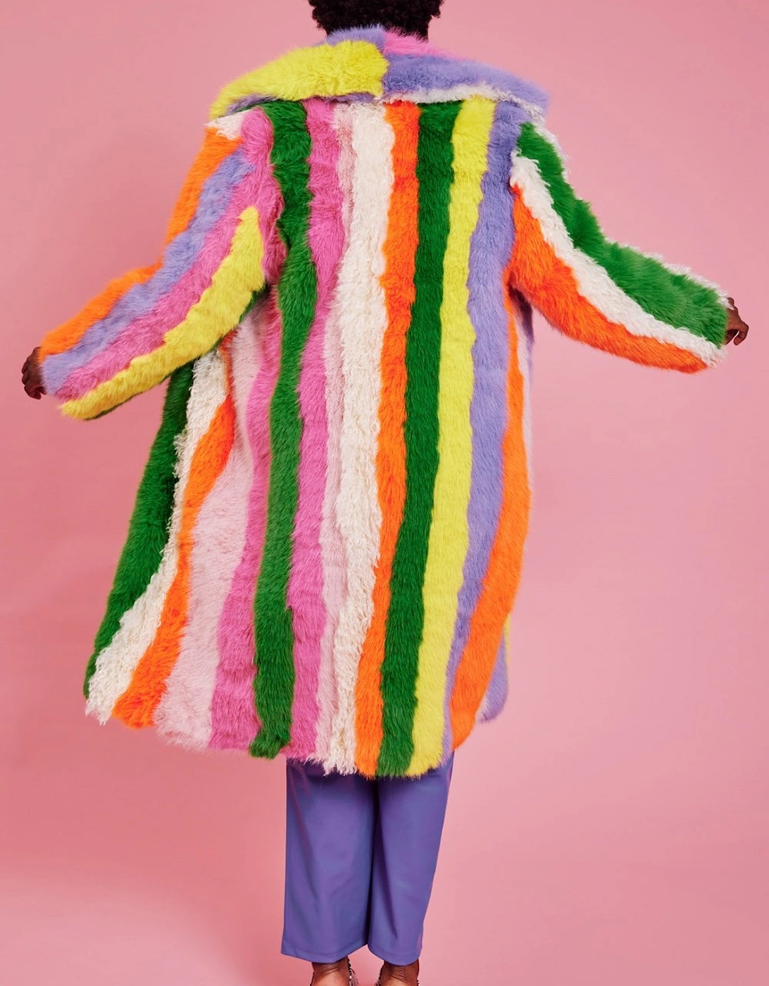 Faux Fur Hand Crafted Rainbow Bamboo Maxi Coat