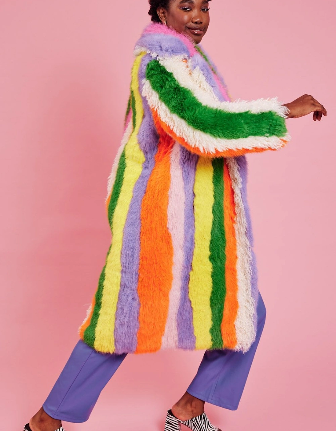 Faux Fur Hand Crafted Rainbow Bamboo Maxi Coat, 6 of 5