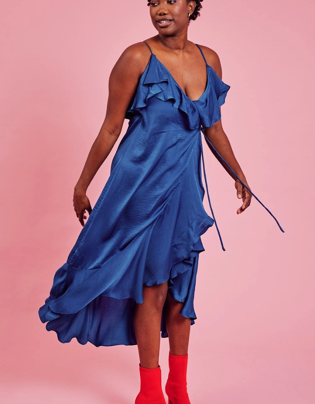 Blue Silk Blend Maxi Ruffle Dress, 6 of 5