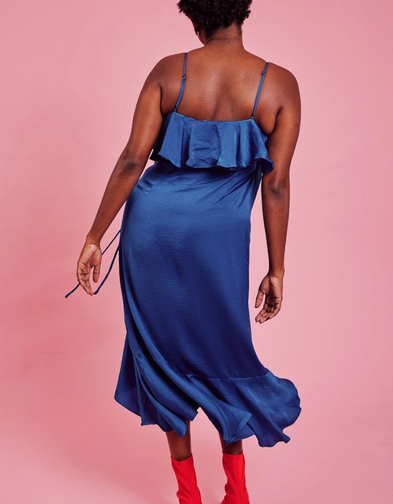 Blue Silk Blend Maxi Ruffle Dress