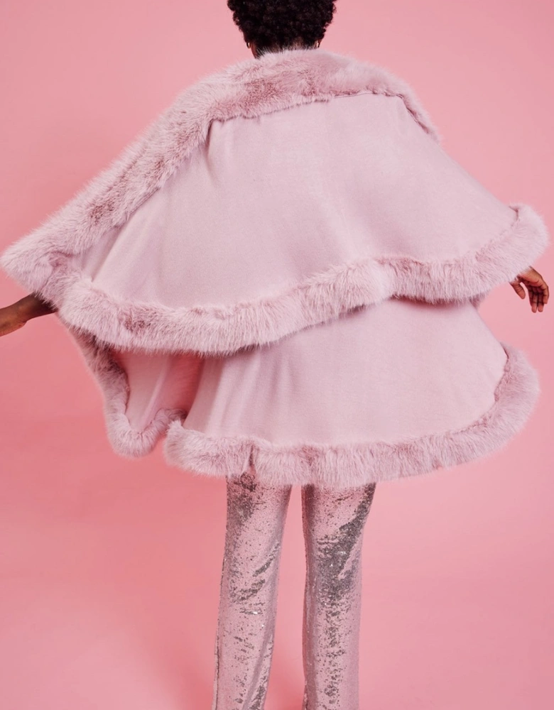 Pink Knitted Luxury Faux Fur Cape