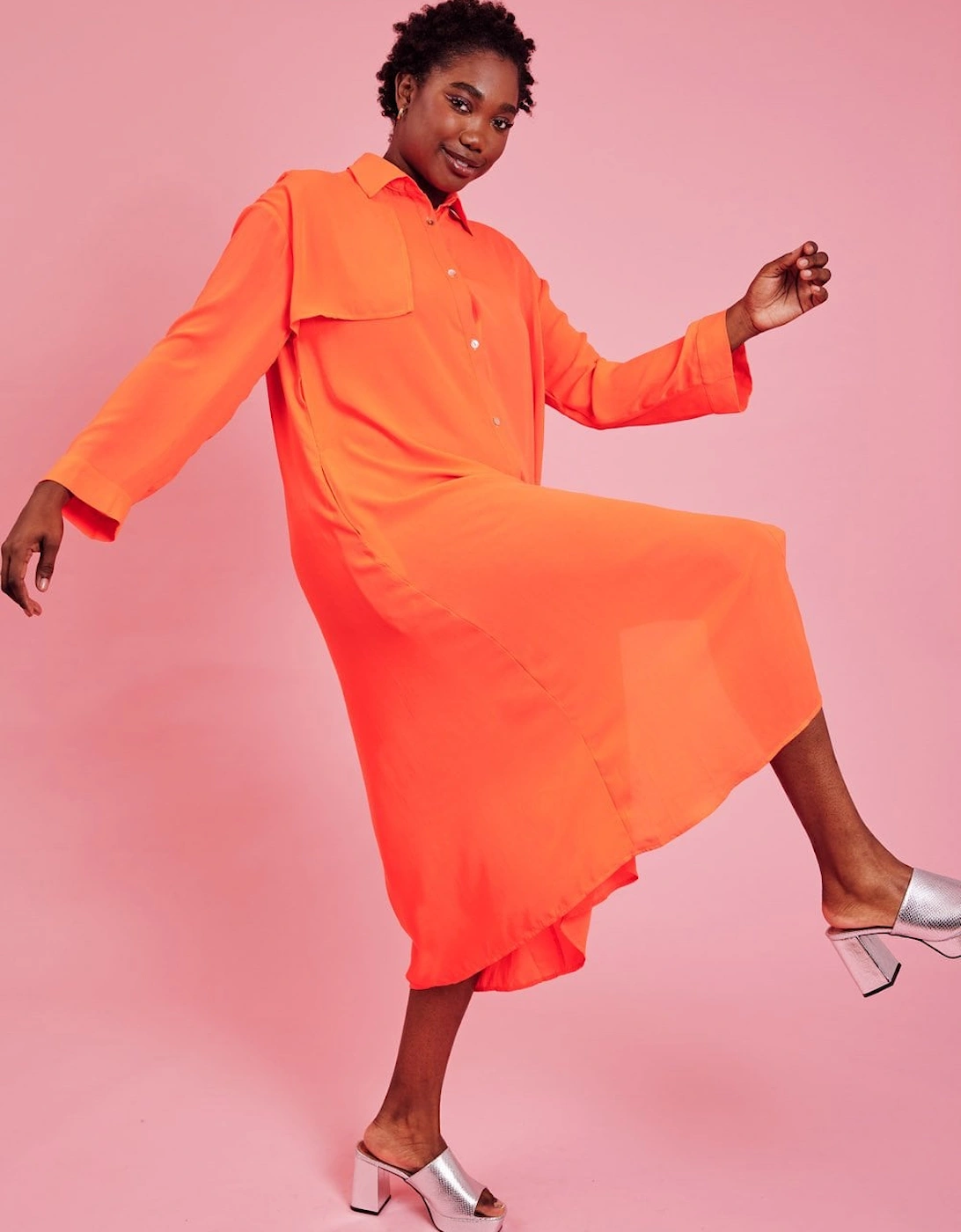 Orange Silk Blend Maxi Shirt Dress, 5 of 4