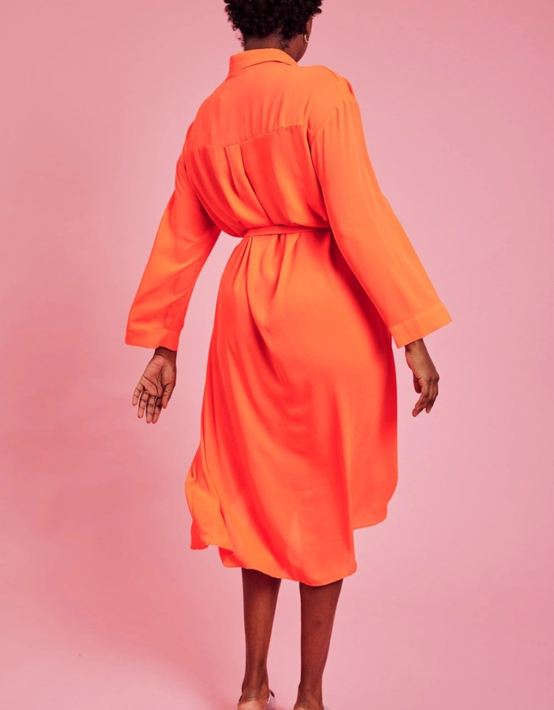 Orange Silk Blend Maxi Shirt Dress