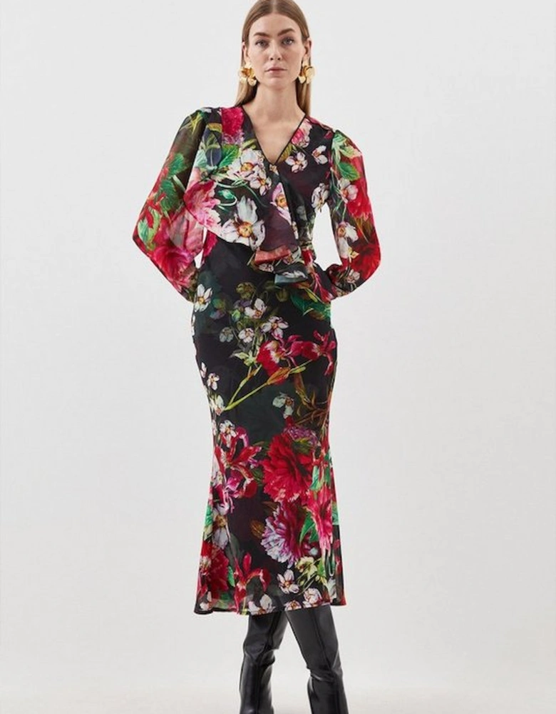 Petite Garden Floral Printed Georgette Belted Maxi Dress