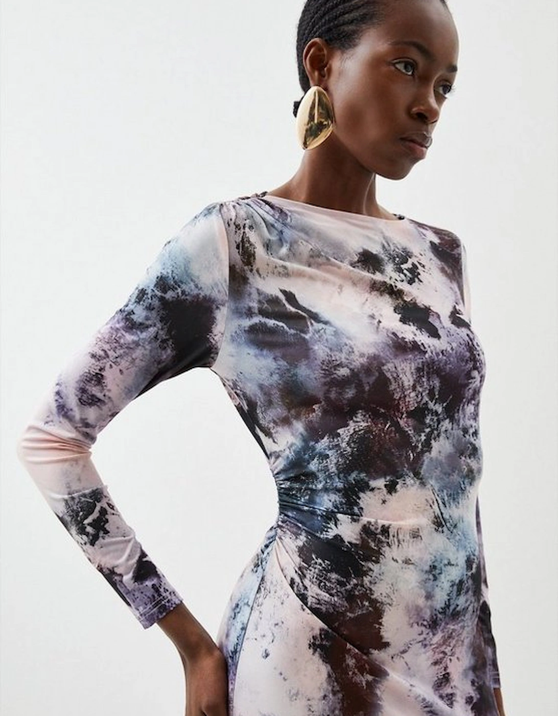Petite Abstract Print Jersey Crepe Long Sleeve Midaxi Dress