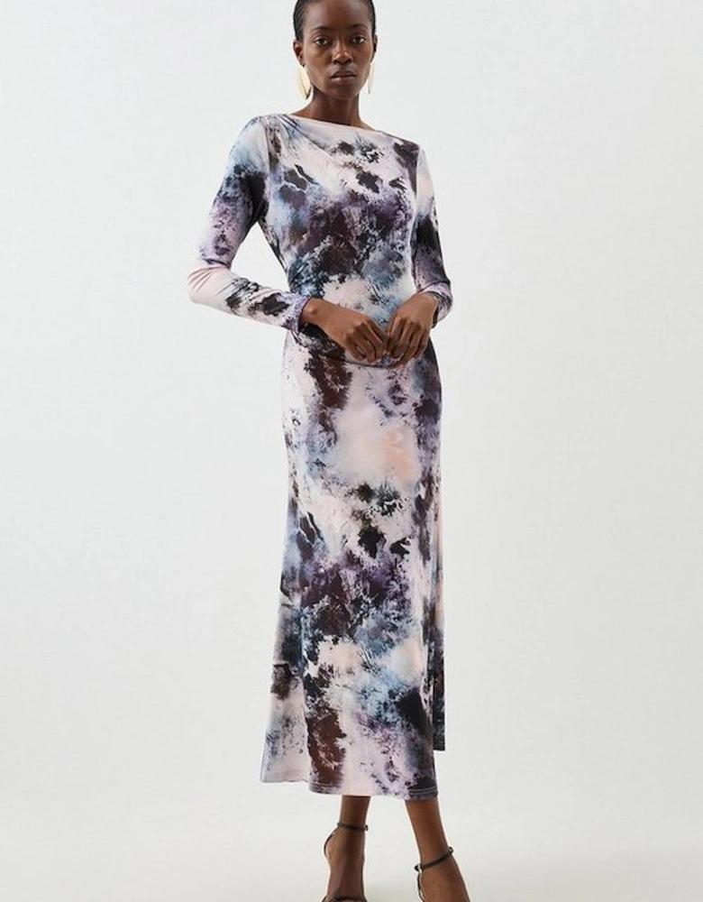 Petite Abstract Print Jersey Crepe Long Sleeve Midaxi Dress