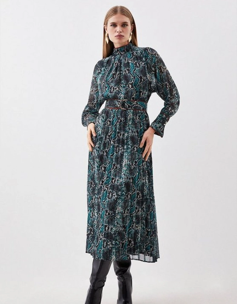 Printed Georgette Pleated Woven Maxi Dress